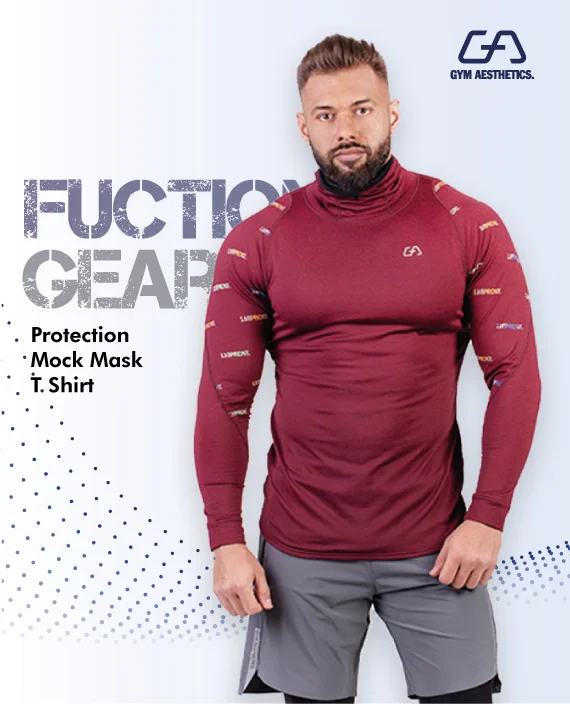 Protection Mock Mask T Shirt for Men in Melange Olive | Gym Aesthetics