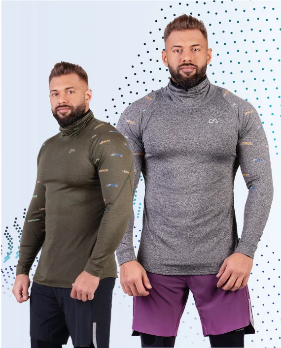 Protection Mock Mask T Shirt for Men in Melange Olive | Gym Aesthetics