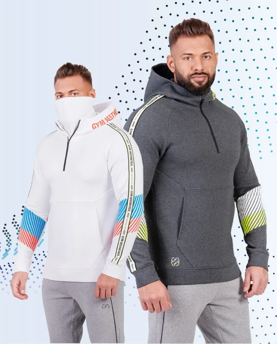 Schutz Abnehmbare Mund und Nasen Maske mit 1/2 Reißverschluss Hoodie für Herren in Melange Holzkohle | Gym Aesthetics