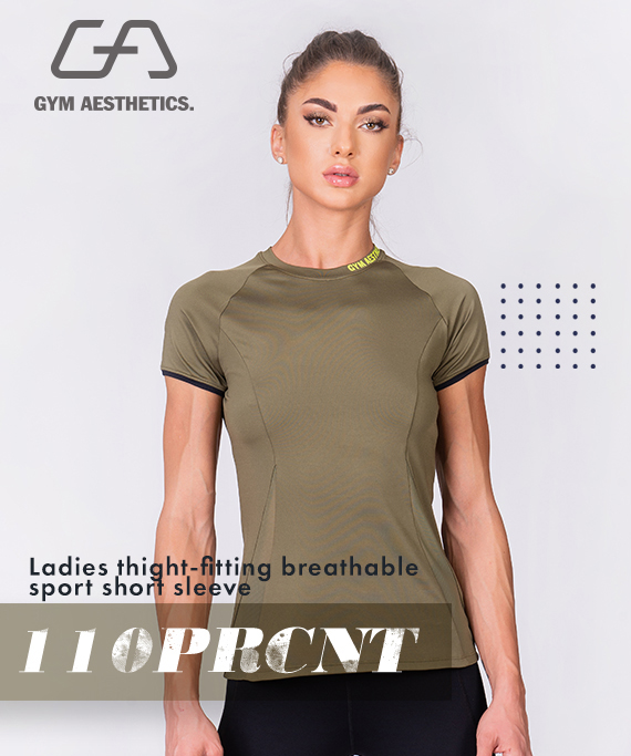Activewear Mesh Blocking Sport Shirt for Women in Olive | Gym Aesthetics
