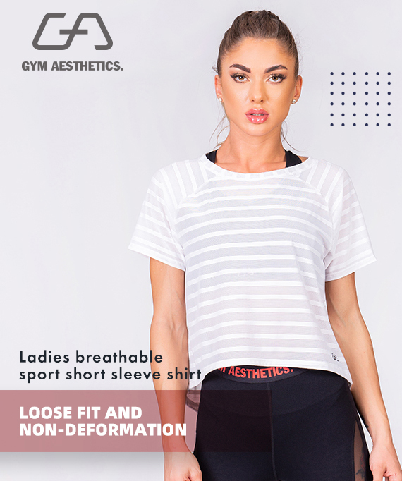 Athleisure Mesh Stripe Fashion T-Shirt for Women in Black | Gym Aesthetics