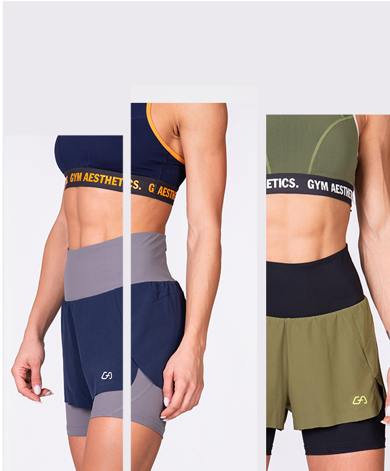 Aktivkleidung 2in1 Farbblock Laufhosen für Damen in Marine | Gym Aesthetics