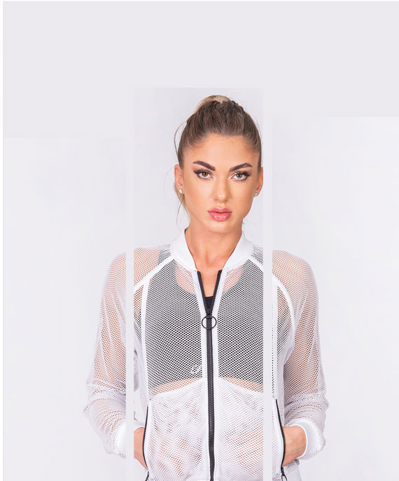 Athleisure Body Mesh Jacket for Women in White | Gym Aesthetics