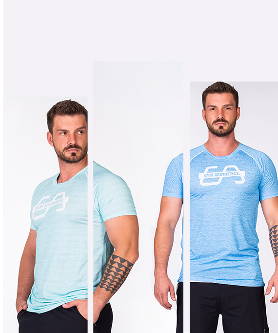 Essential Printed Mesh Loose-Fit T-Shirt for Men in Melange Blue | Gym Aesthetics