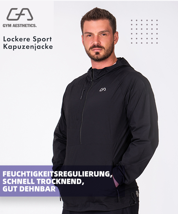 Funktional Wasserfest Jacke für Herren in Schwarz | Gym Aesthetics