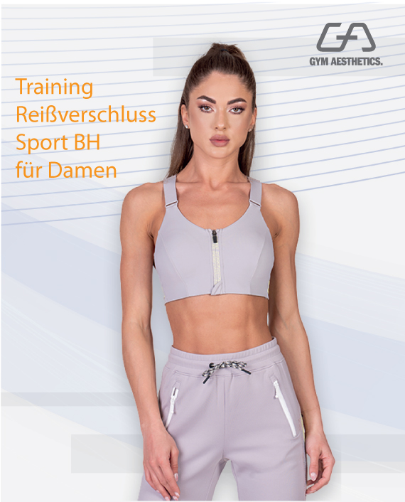 Training Reißverschluss Sport BH für Damen in Grau | Gym Aesthetics