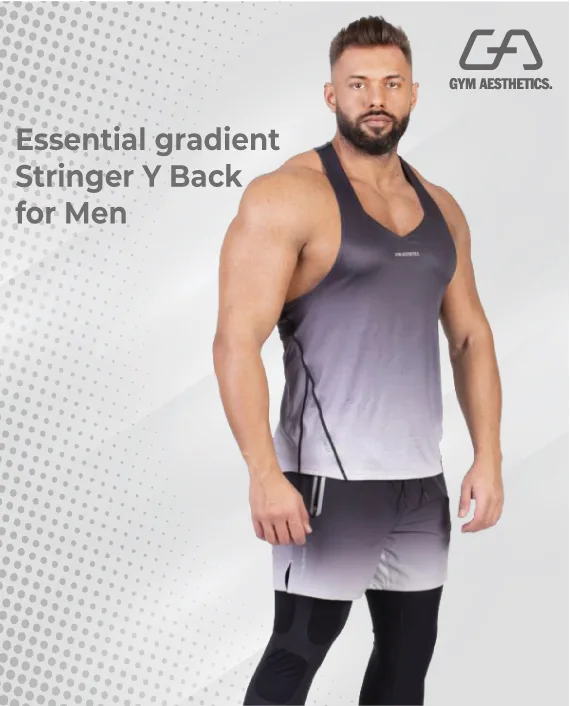 Essential gradient Stringer Y Back for Men in Mid Blue | Gym Aesthetics