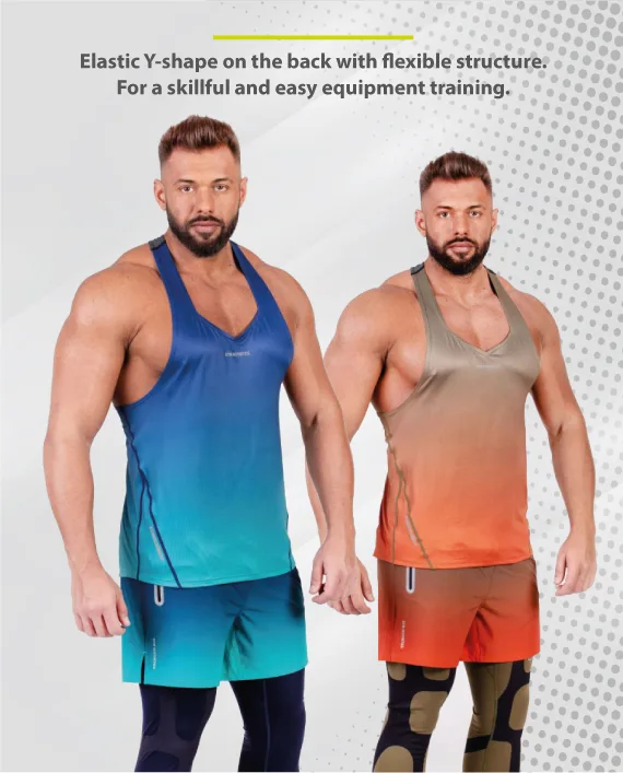 Essential gradient Stringer Y Back for Men in Mid Blue | Gym Aesthetics