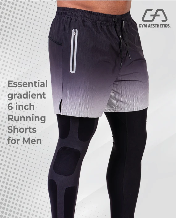 Essential gradient 6 inch Running Shorts for Men in Black | Gym Aesthetics
