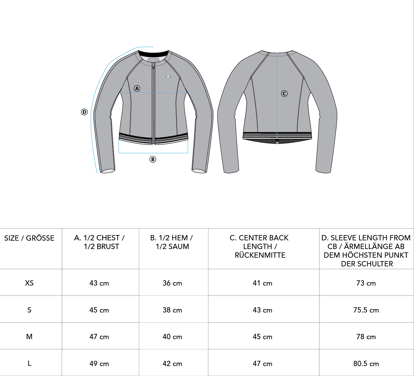 Cropped Training Jacket for Women - size chart | Gym Aesthetics