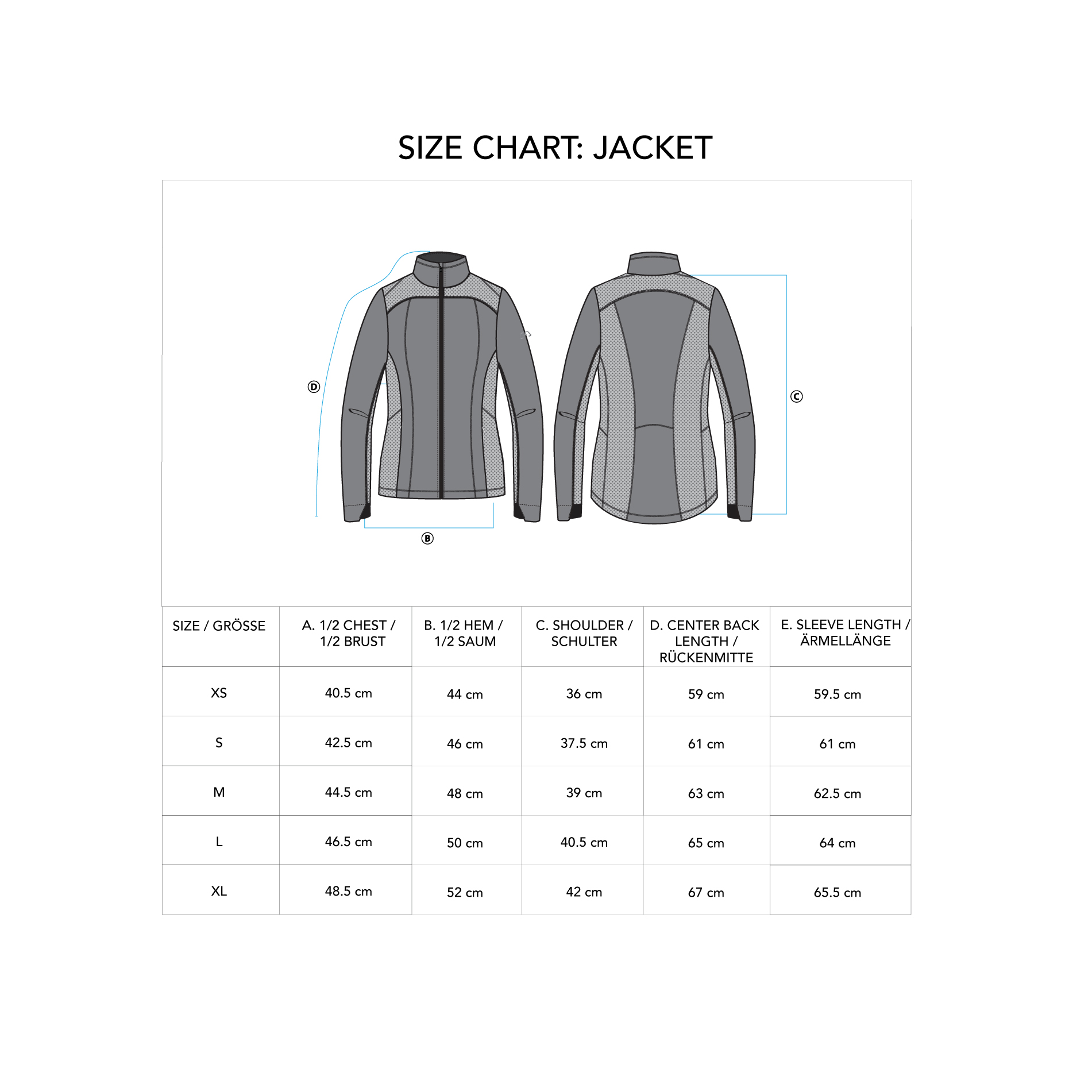 Fitted Training Jacket for Women - size chart