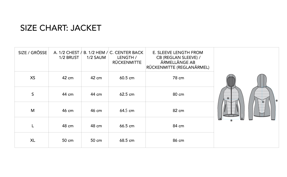 Ultrasonic 2.0 Training Jacket for Women - size chart