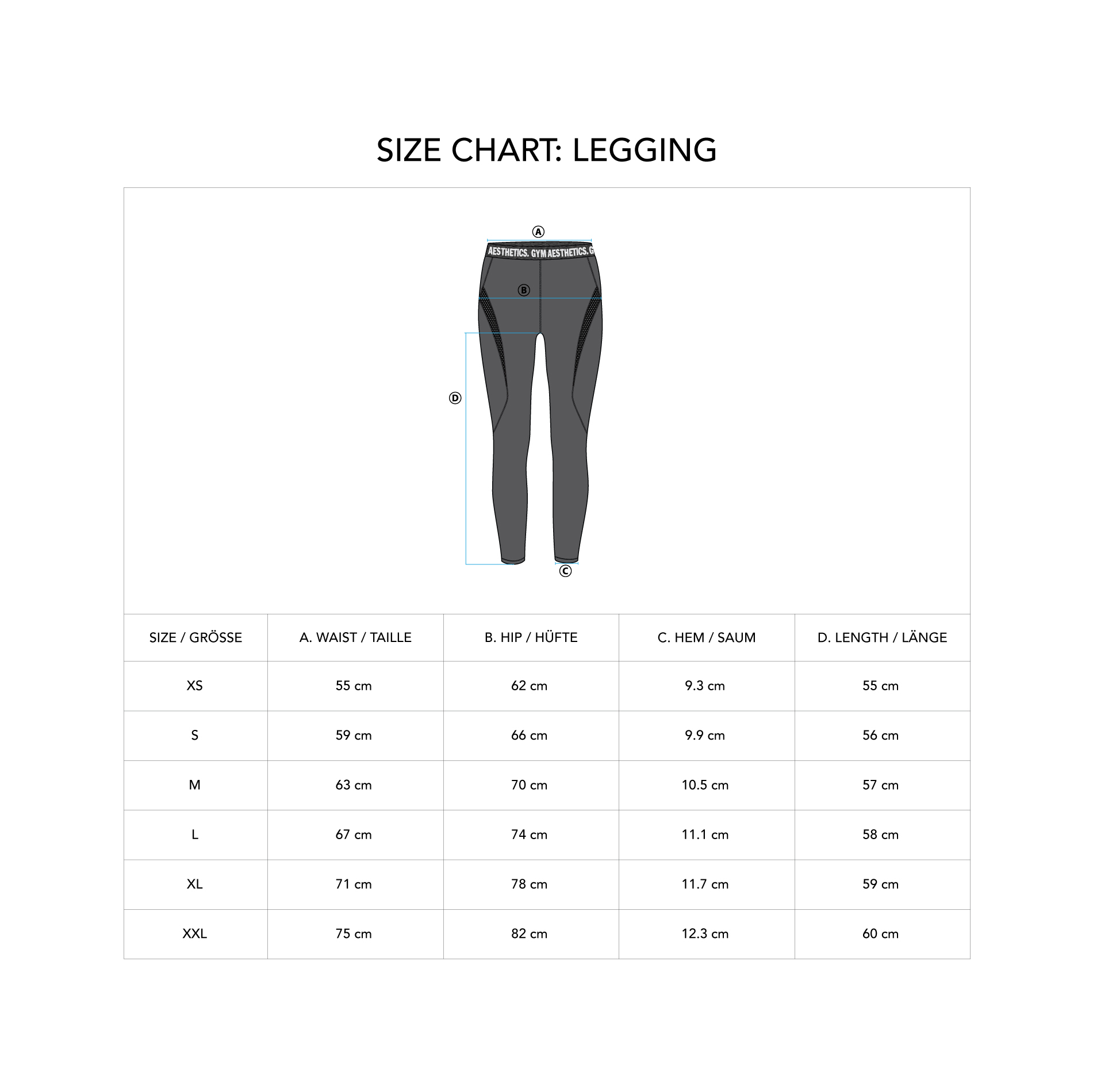 Performance Multiplied Leggings for Women - size chart
