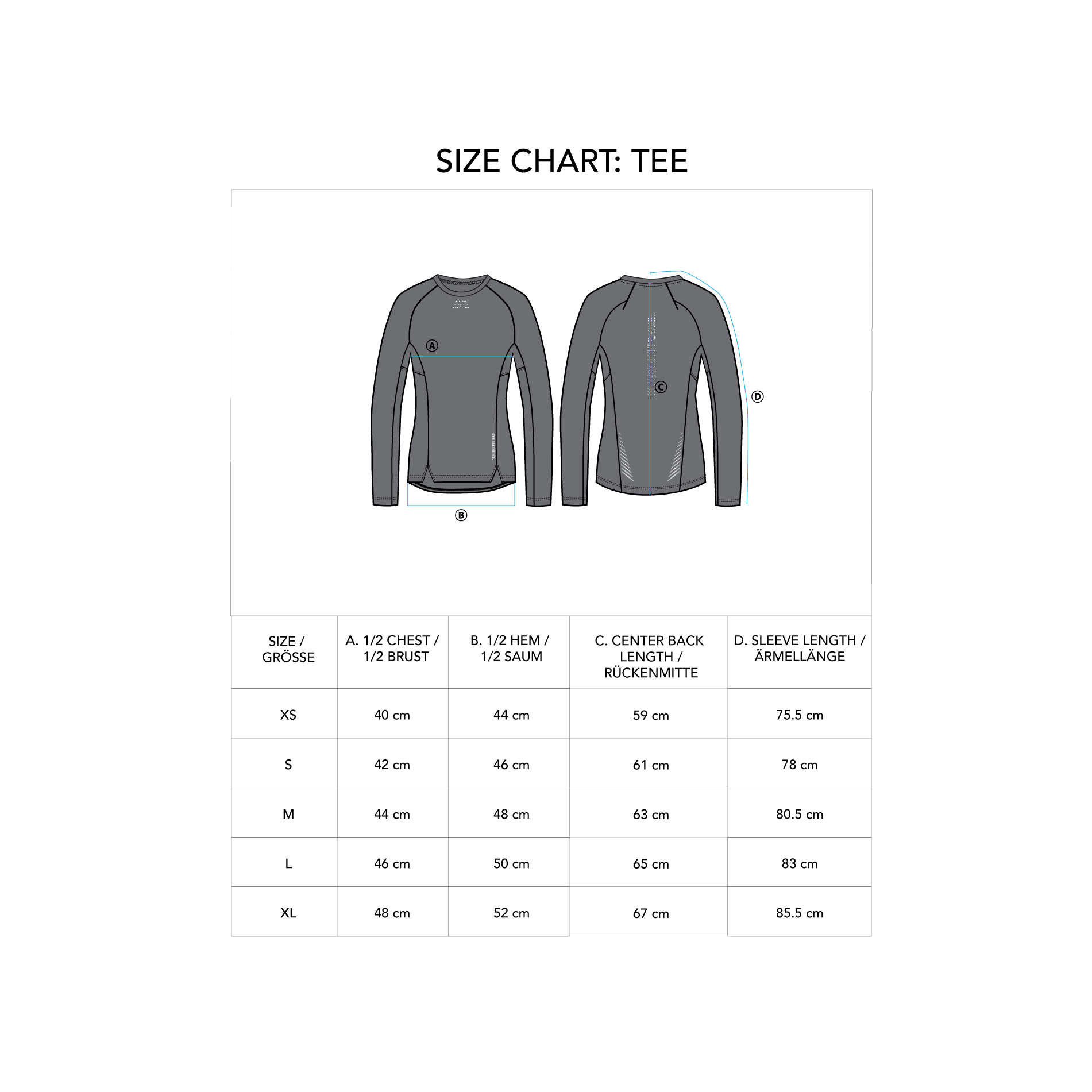Performance Tight-Fit T-Shirt for Women - size chart