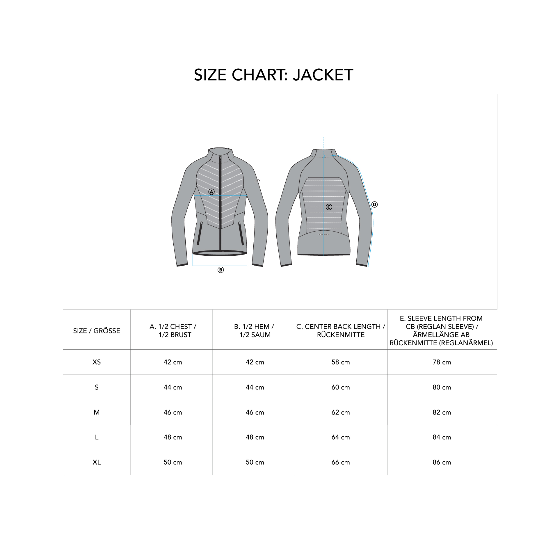 Ultrasonic 2.0 React Jacket for Women - size chart
