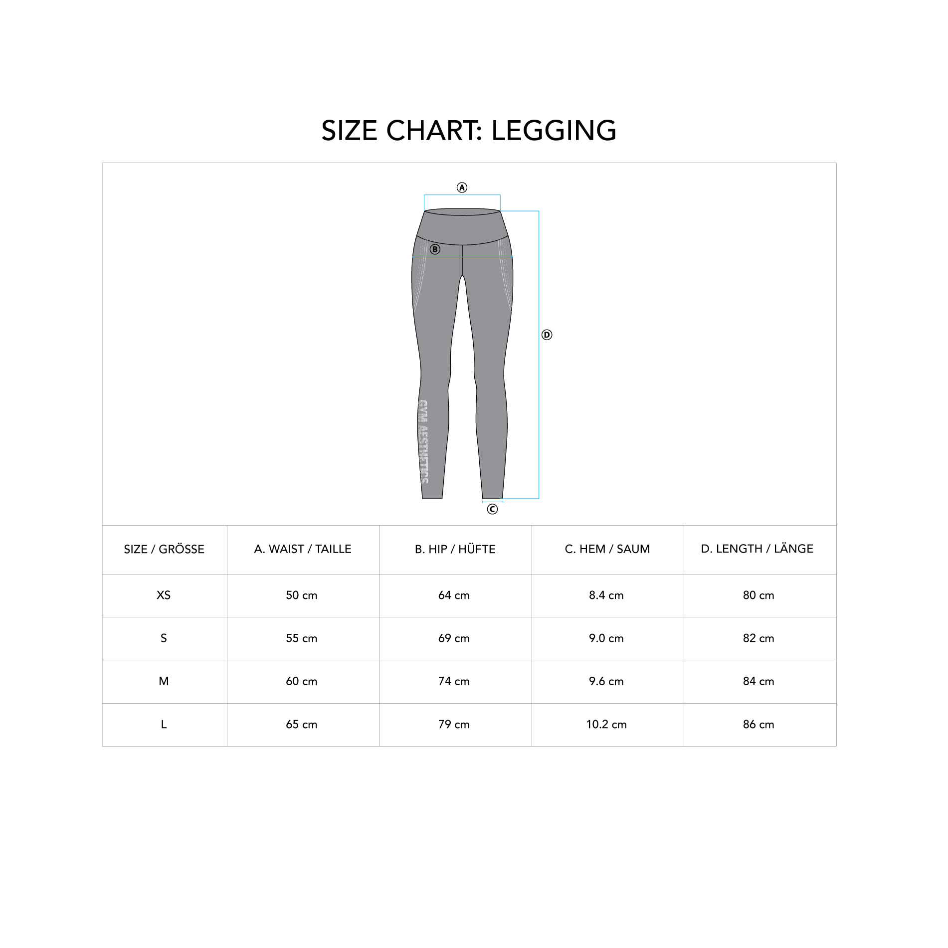 High-Waist Supportive Compression Leggings for Women - size chart