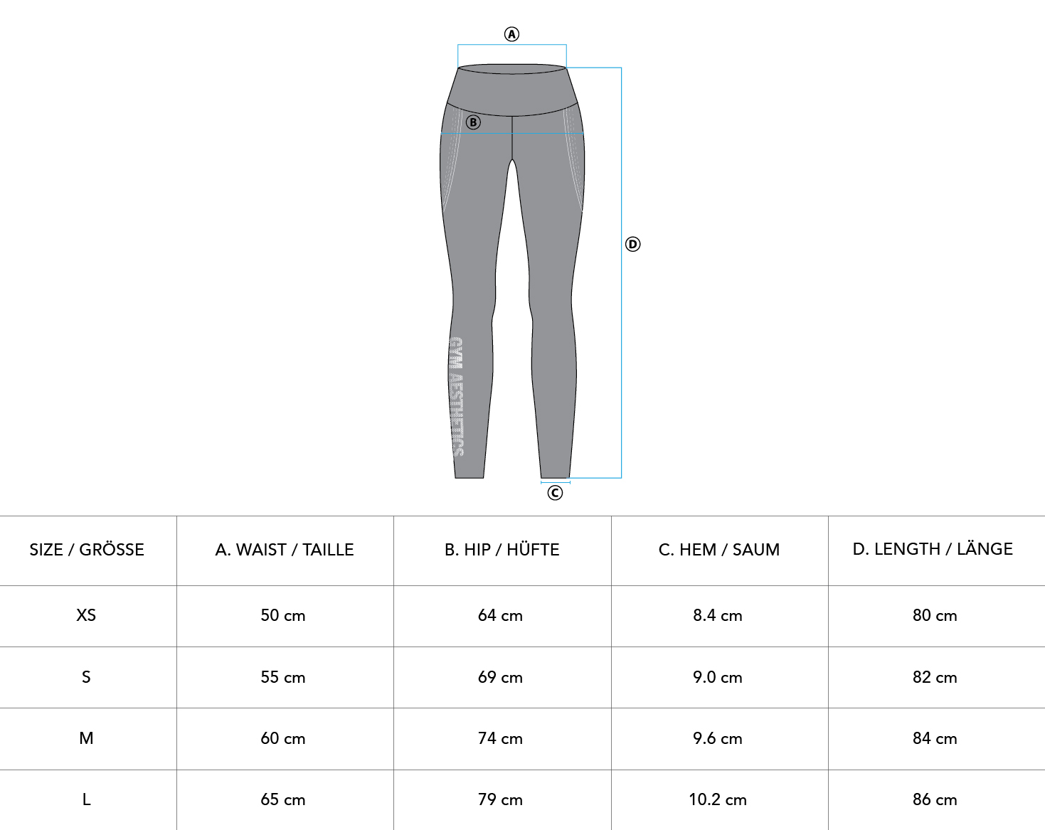 High-Waist Supportive Compression Leggings for Women - size chart | Gym Aesthetics