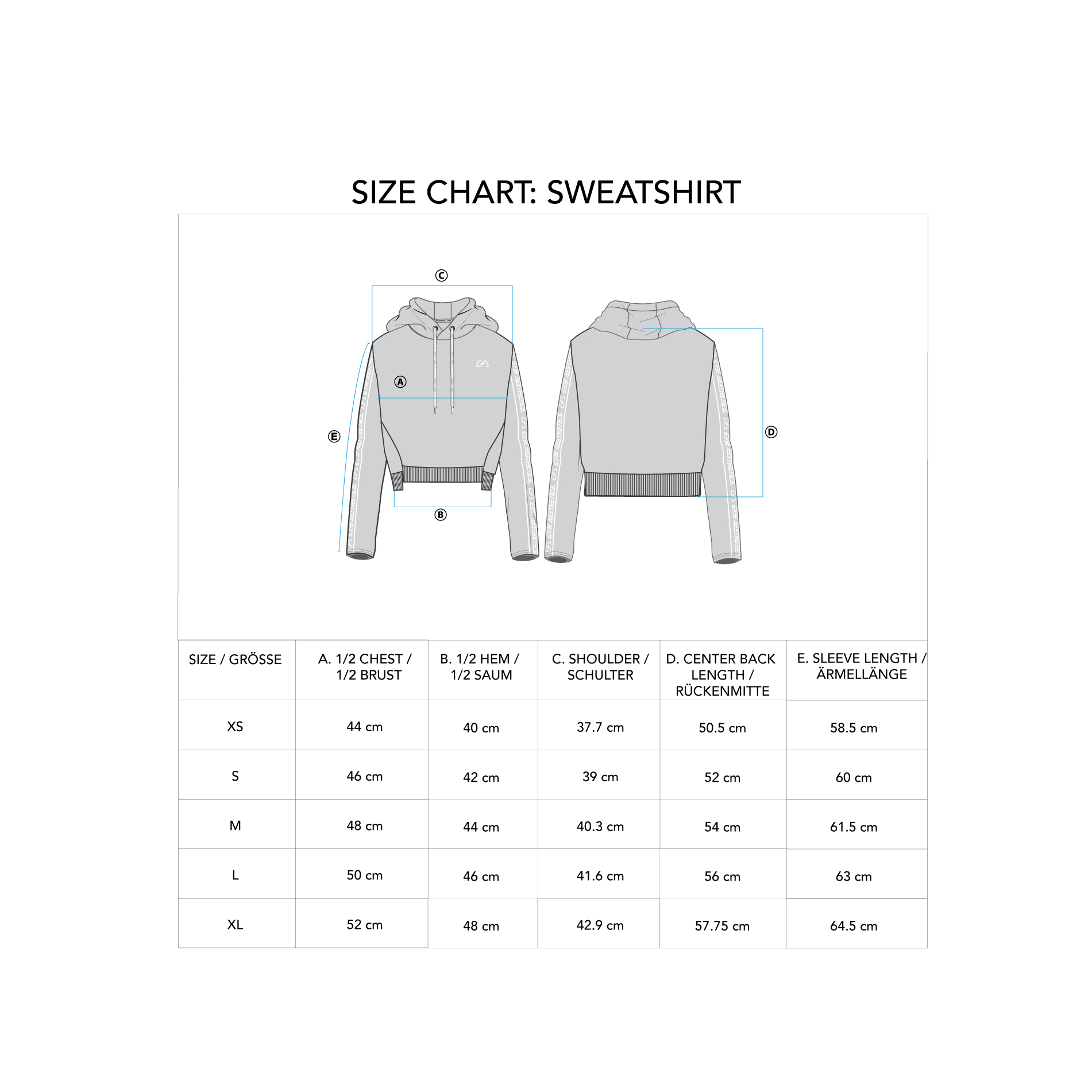 Training Hoodie for Women - size chart