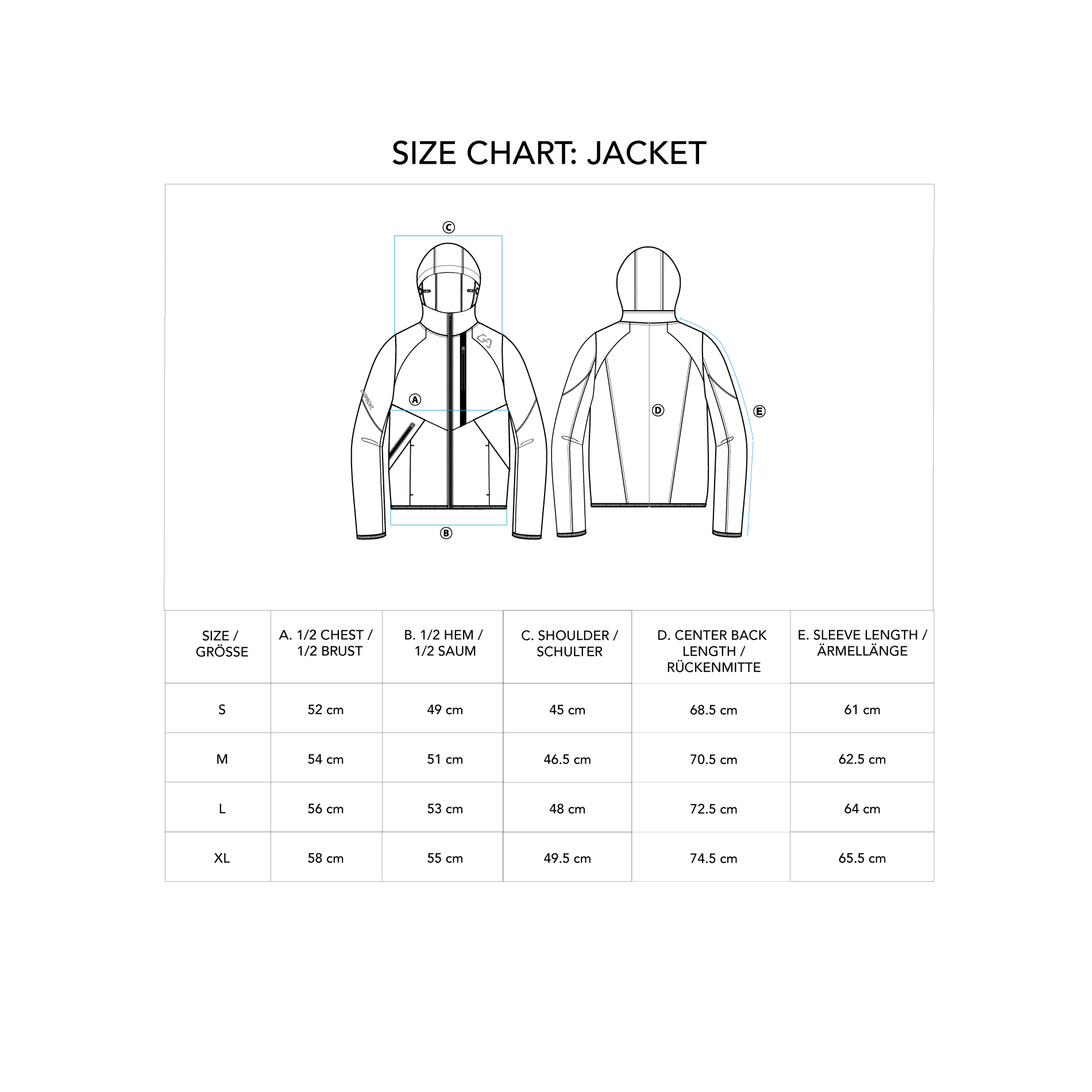 OutRun Jacket for Men - size chart