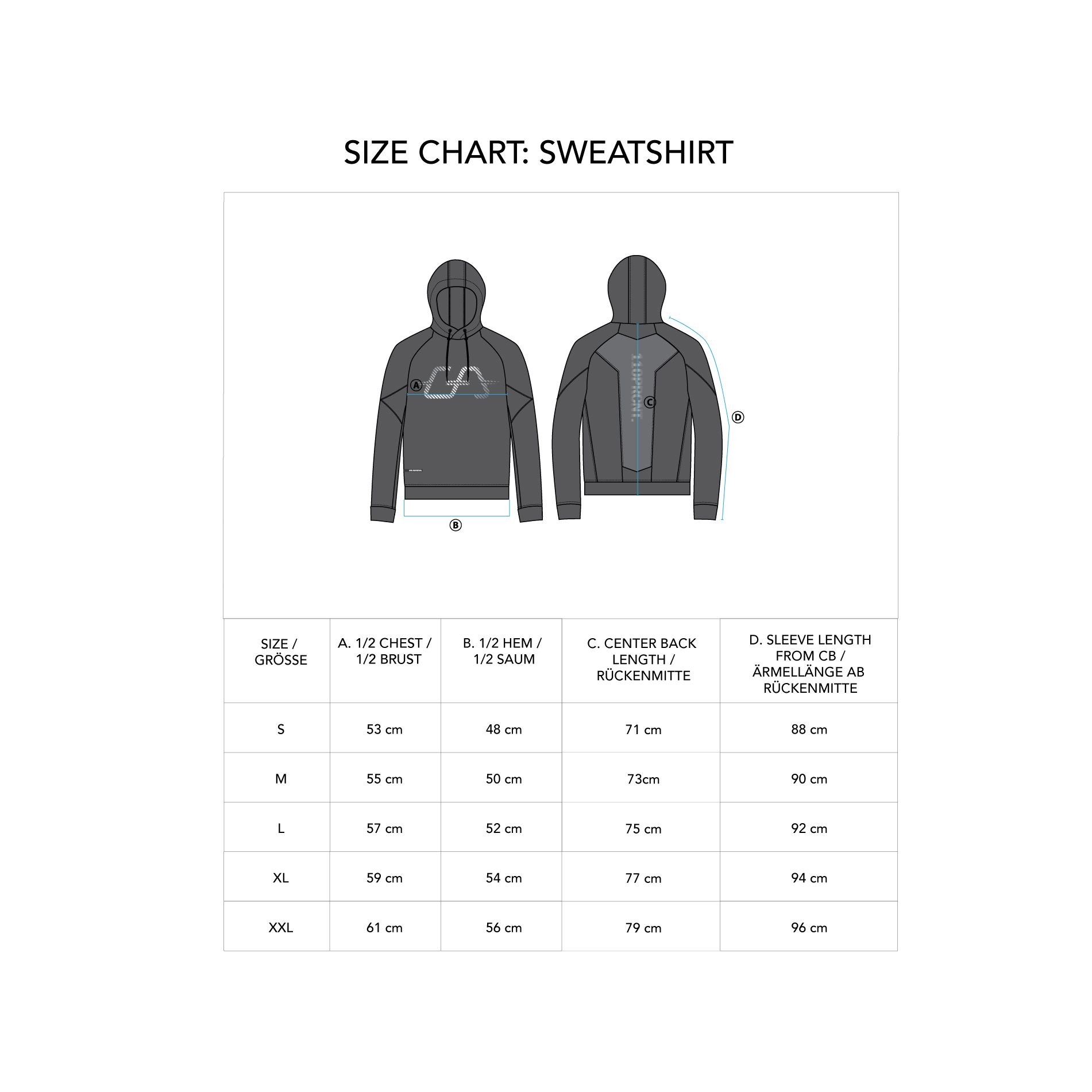 OutRun Hoodie for Men - size chart
