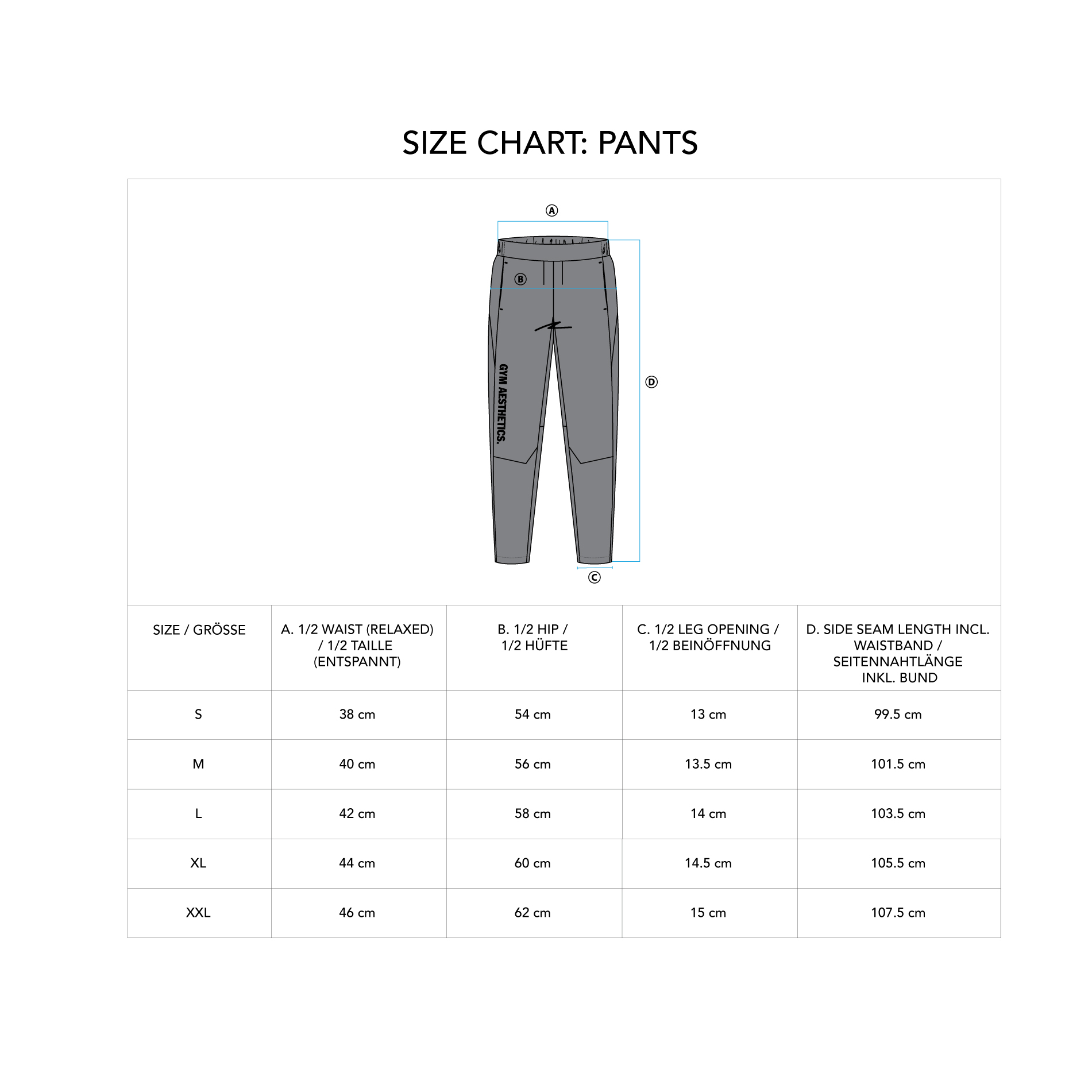 OutRun Straight pants for Men - size chart