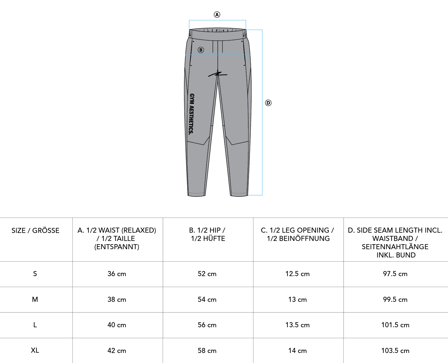 OutRun Straight pants for Men - size chart | Gym Aesthetics