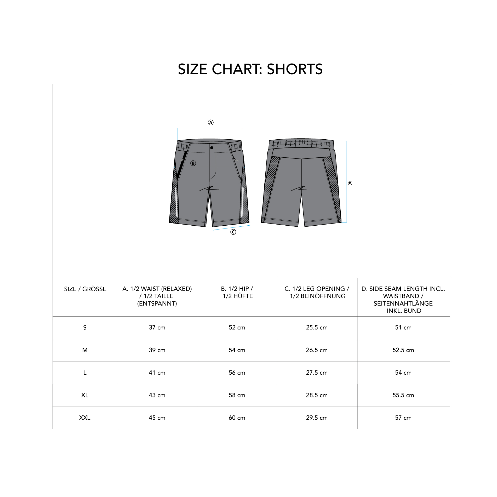 OutRun 9 inch Shorts for Men - size chart