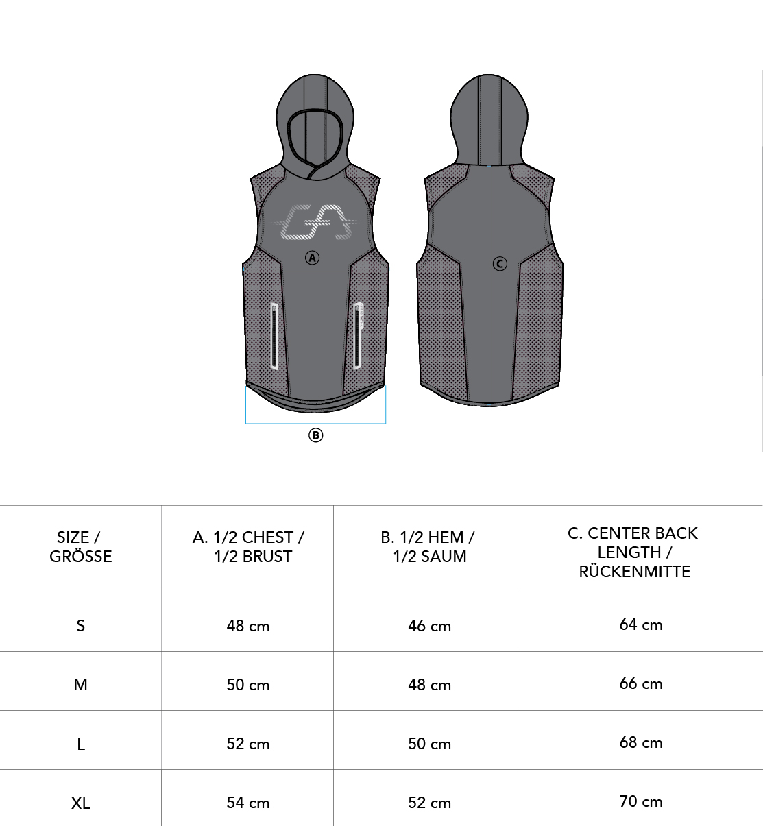 OutRun Hoodie Vest for Men - size chart | Gym Aesthetics