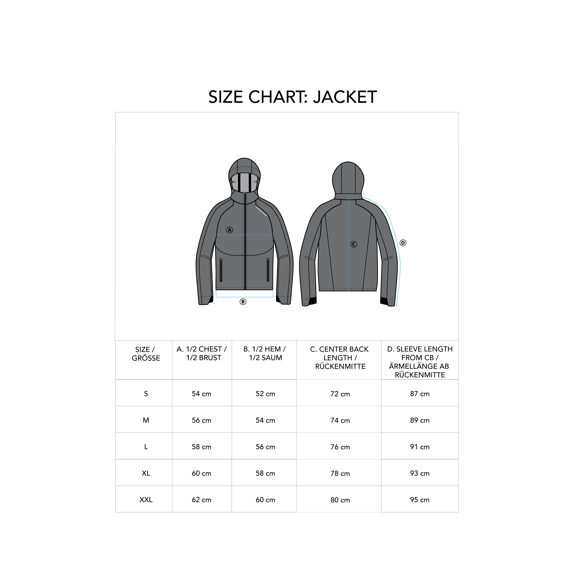 OutRun Functional Jacket for Men - size chart