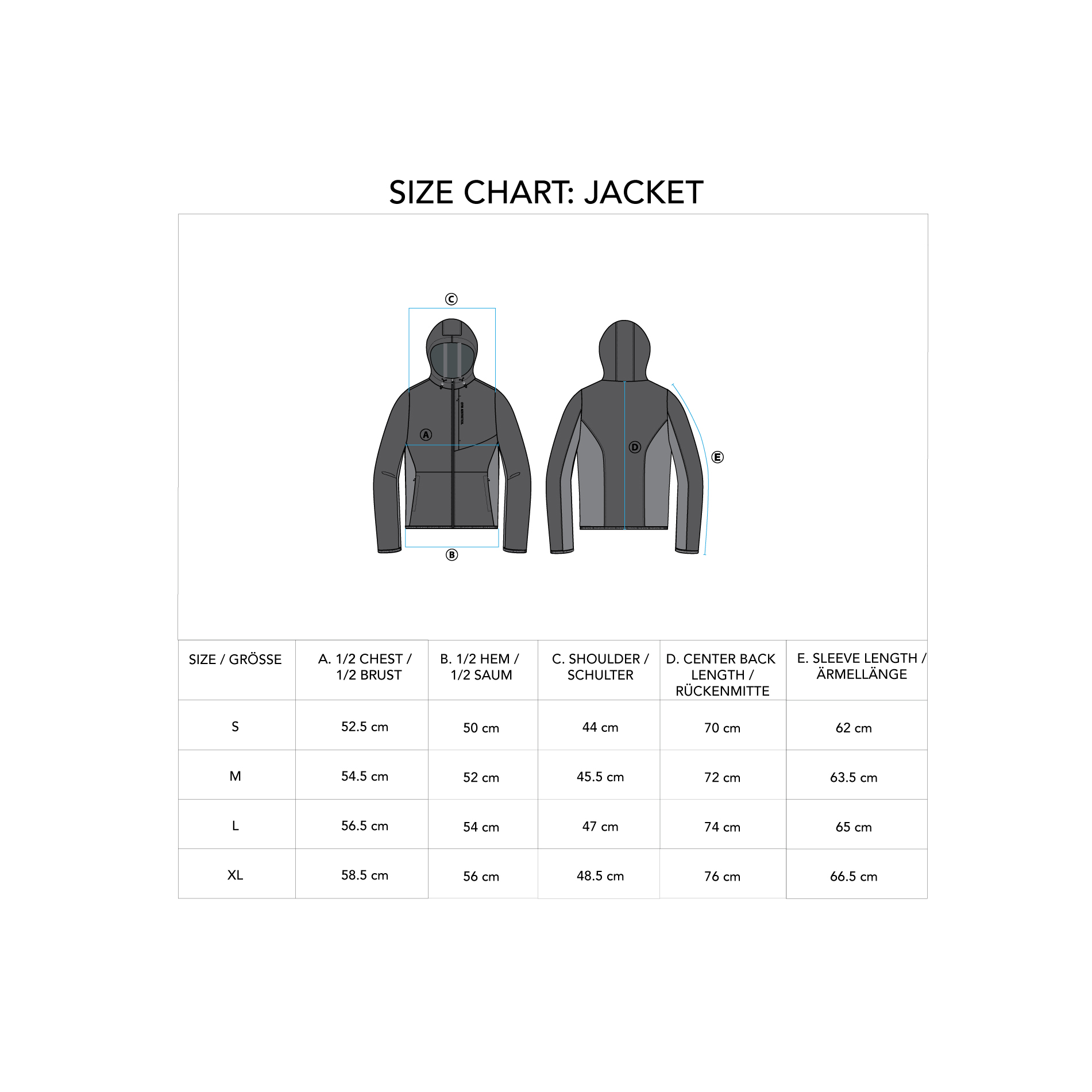 OutRun Multi-Functional Jacket for Men - size chart
