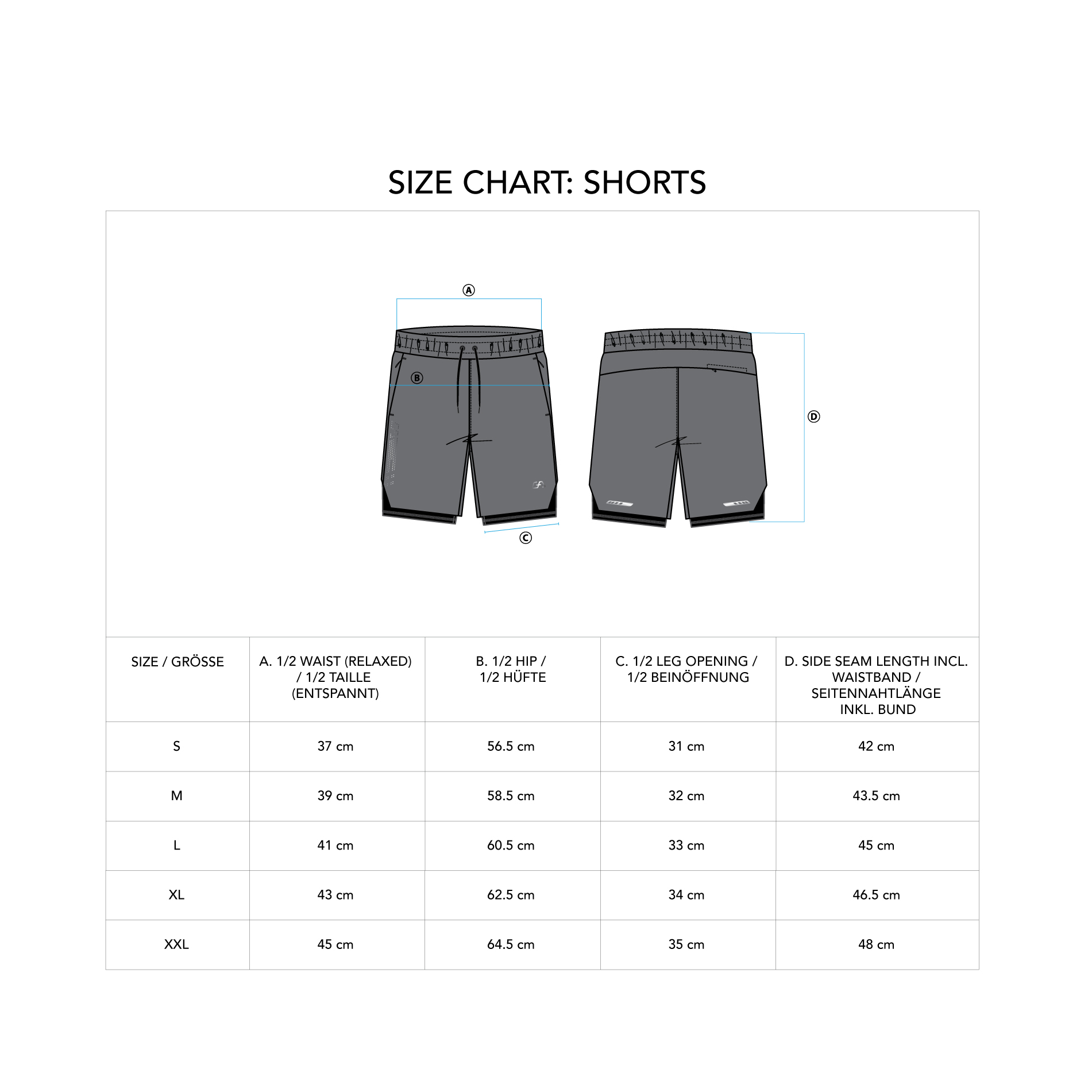 Training 9 inch Shorts for Men - size chart