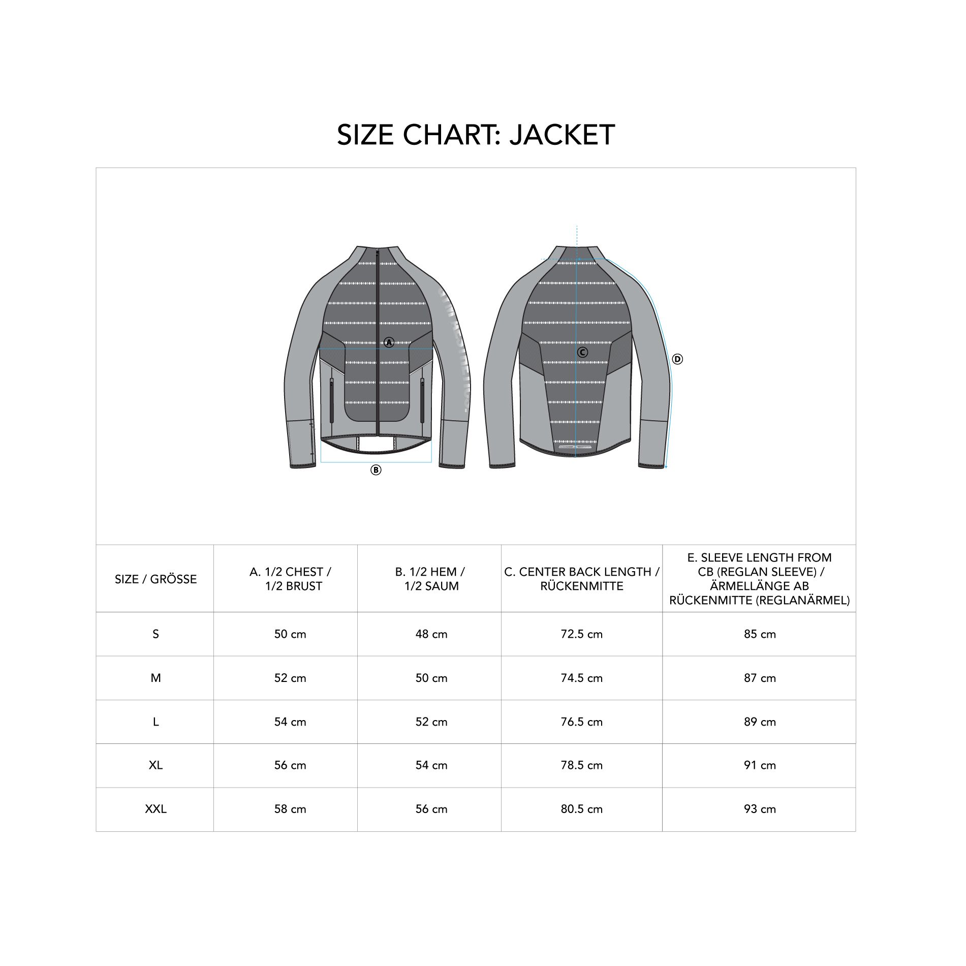 Ultrasonic 2.0 React Jacket for Men - size chart