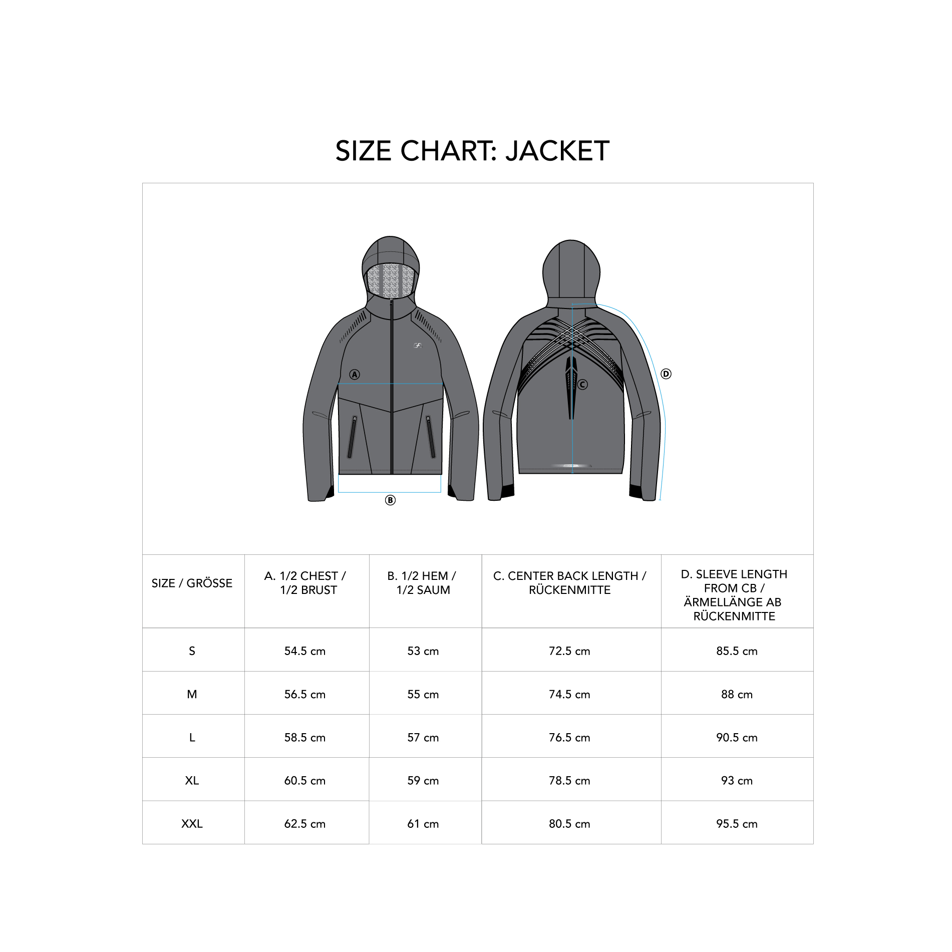 OutRun Rain Jacket for Men - size chart
