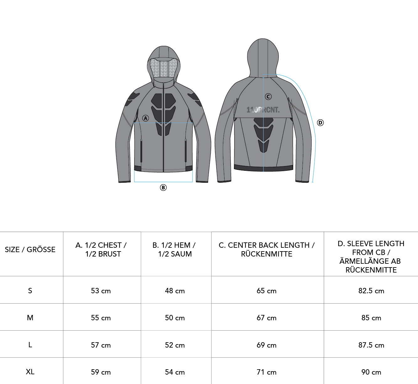 OutRun Rain Jacket with removable sleeves for Men - size chart | Gym Aesthetics