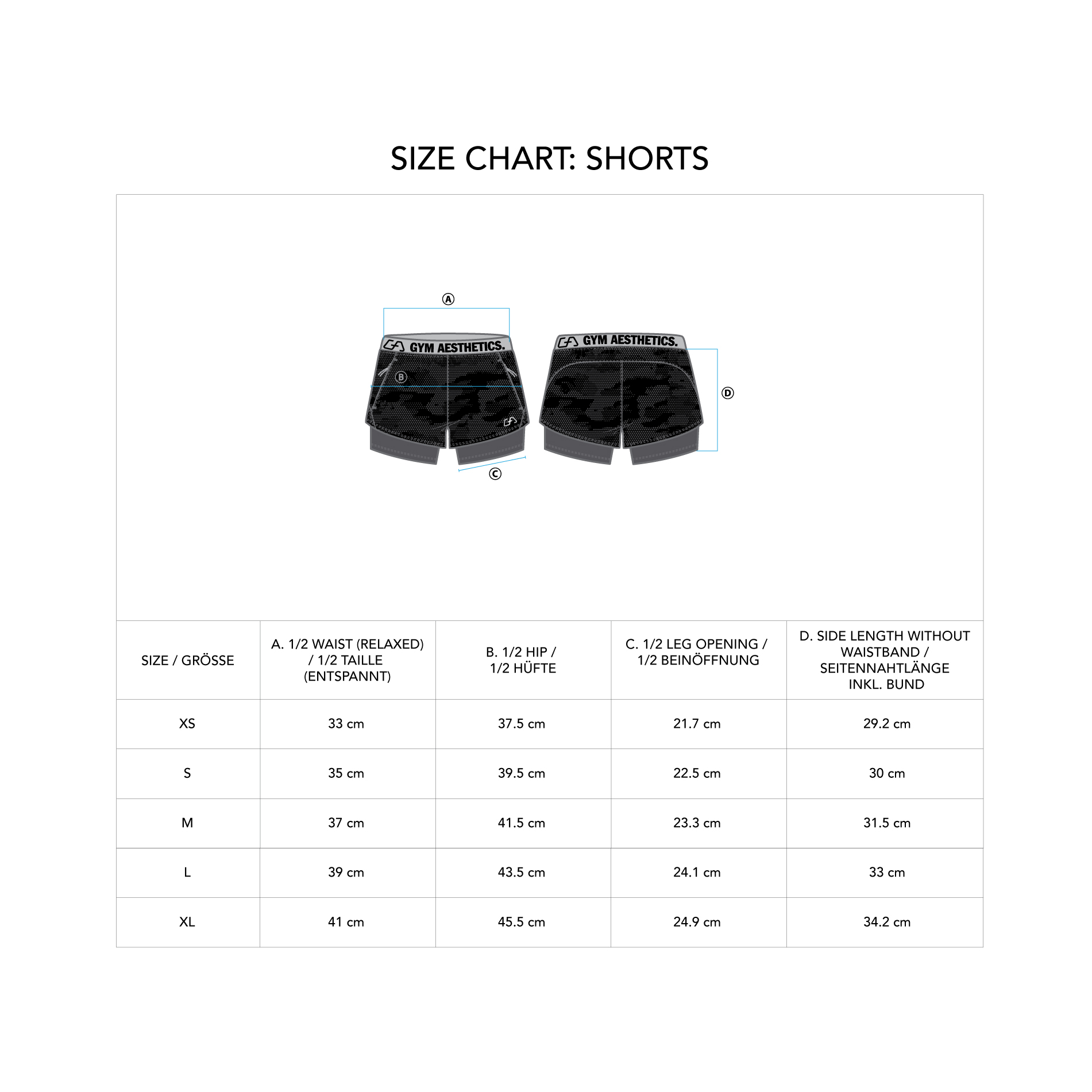 Running Ladies 2 in 1 Thigh Length Shorts - size chart