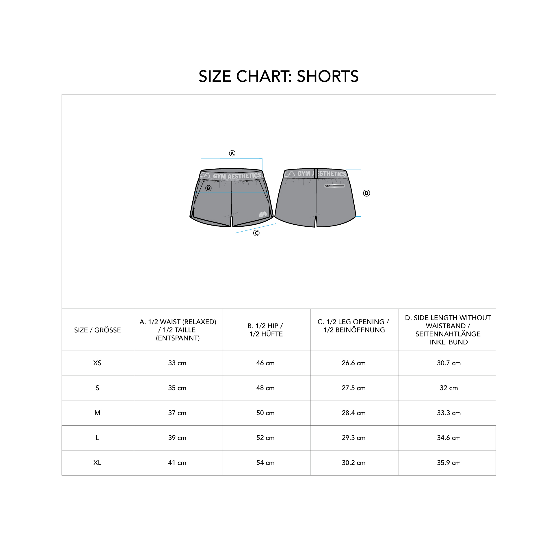 Running Ladies Thigh Length Shorts - size chart