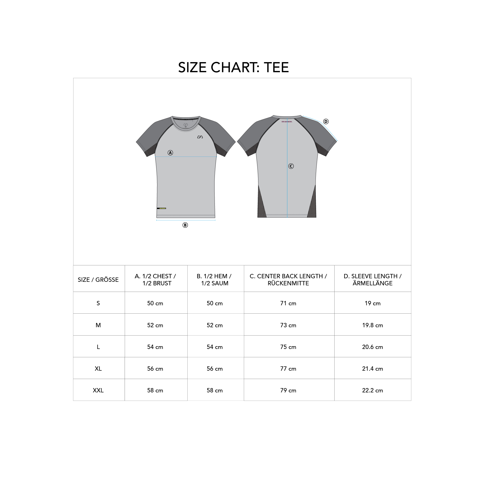 Two-colored Tight-Fit T-Shirt Intensity for Men - size chart