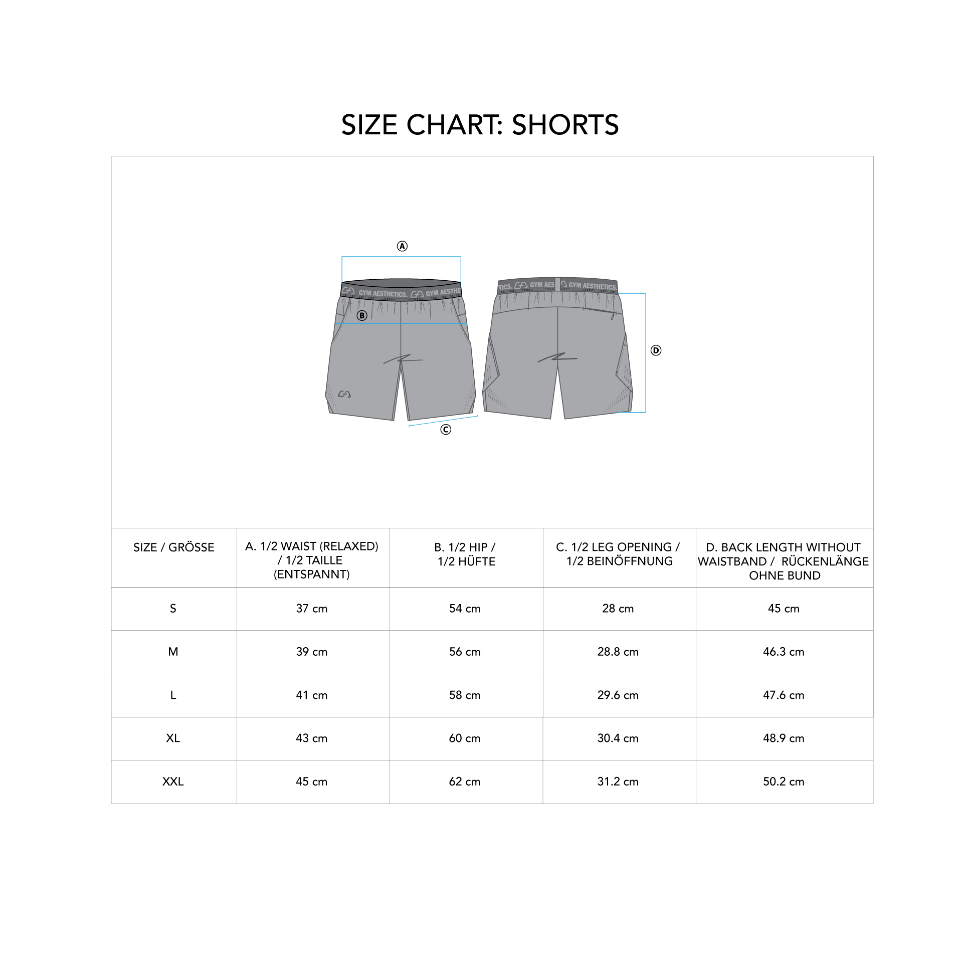 Functional Sports Shorts Intensity for Men - size chart