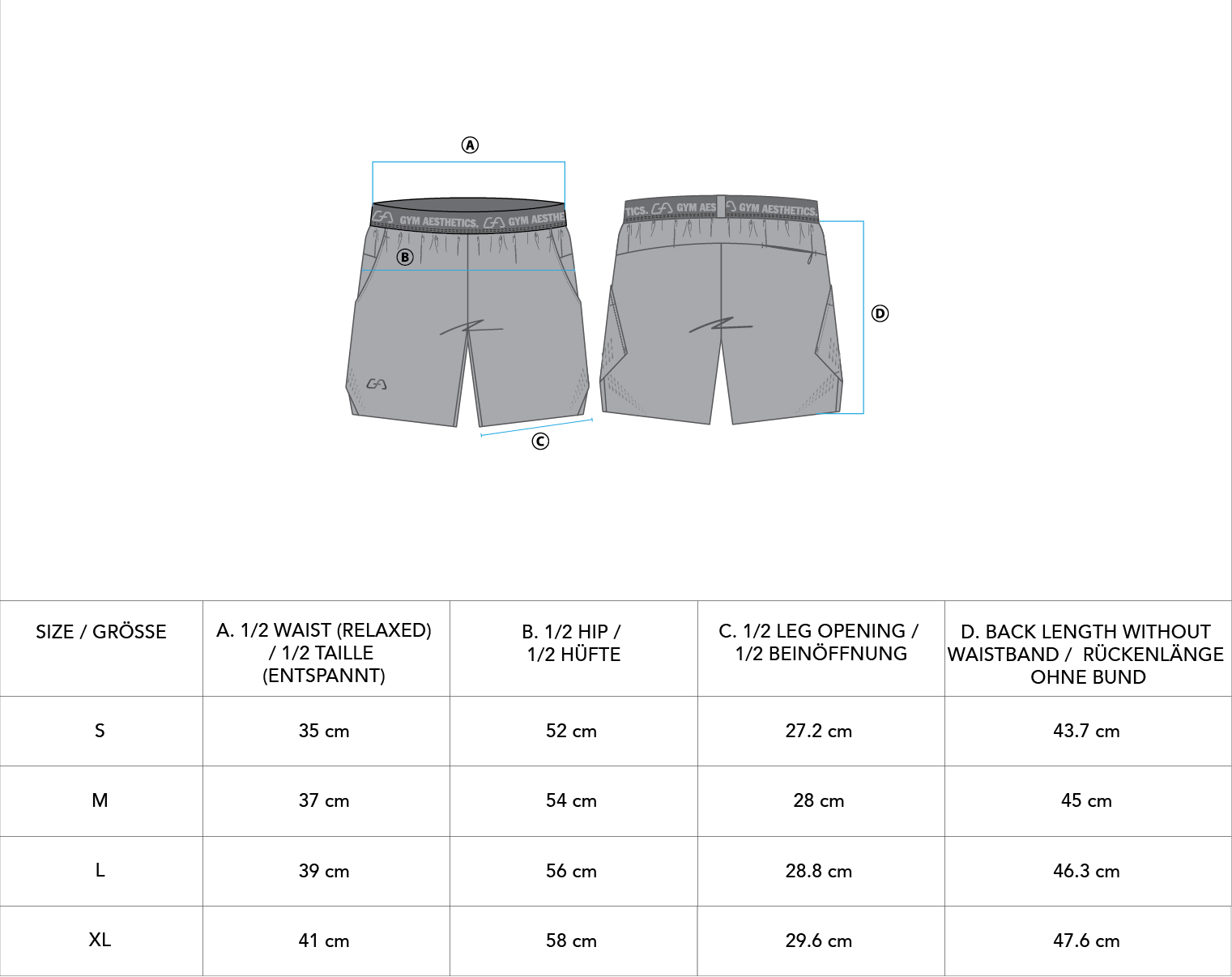 Functional Sports Shorts Intensity for Men - size chart | Gym Aesthetics