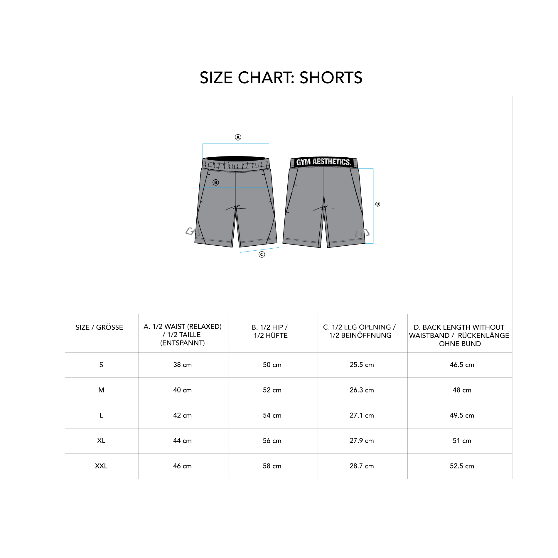 Knee-Length Training Shorts for Men - size chart