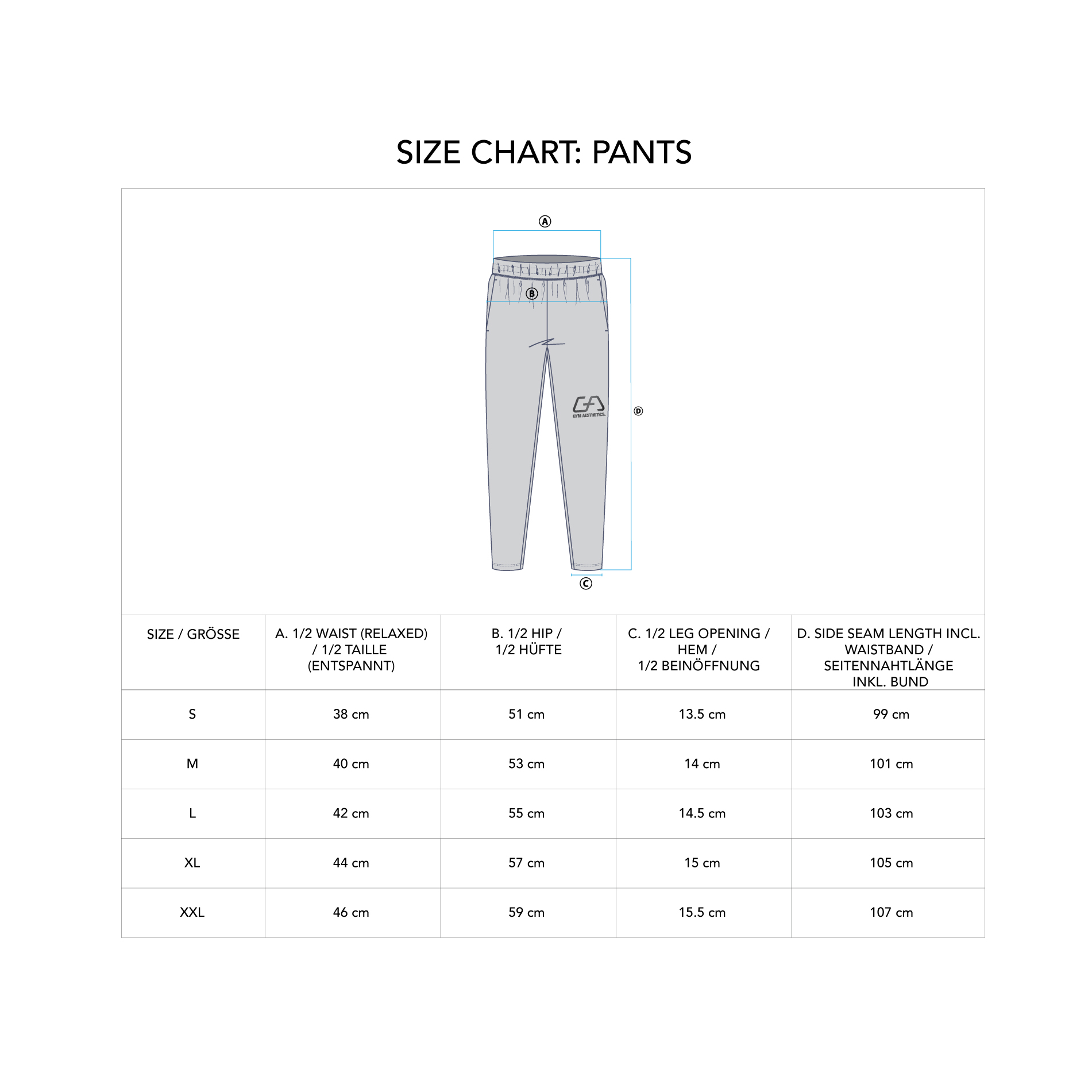 Straight Pants for Men - size chart