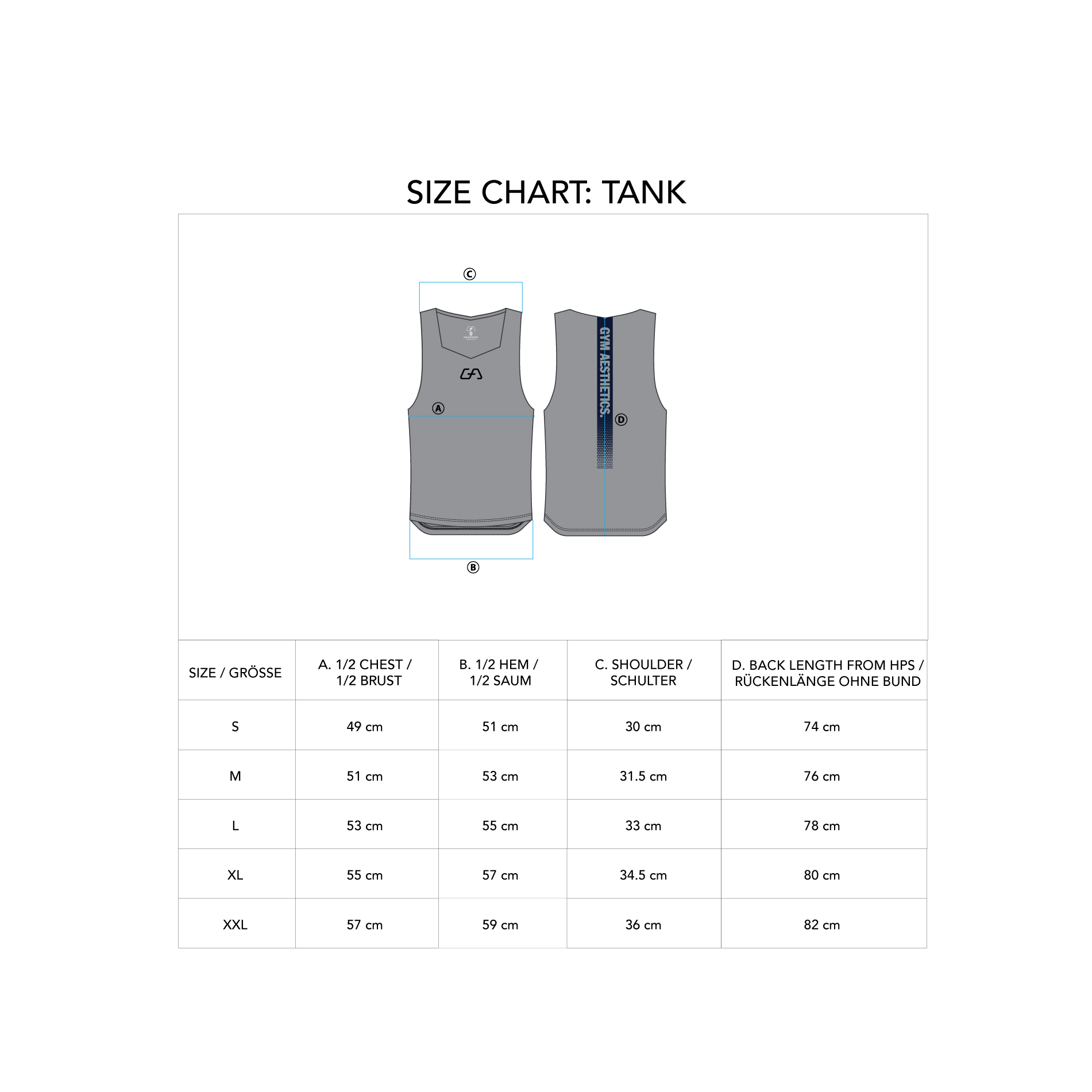 Workout Tank Top Intensive for Men - size chart