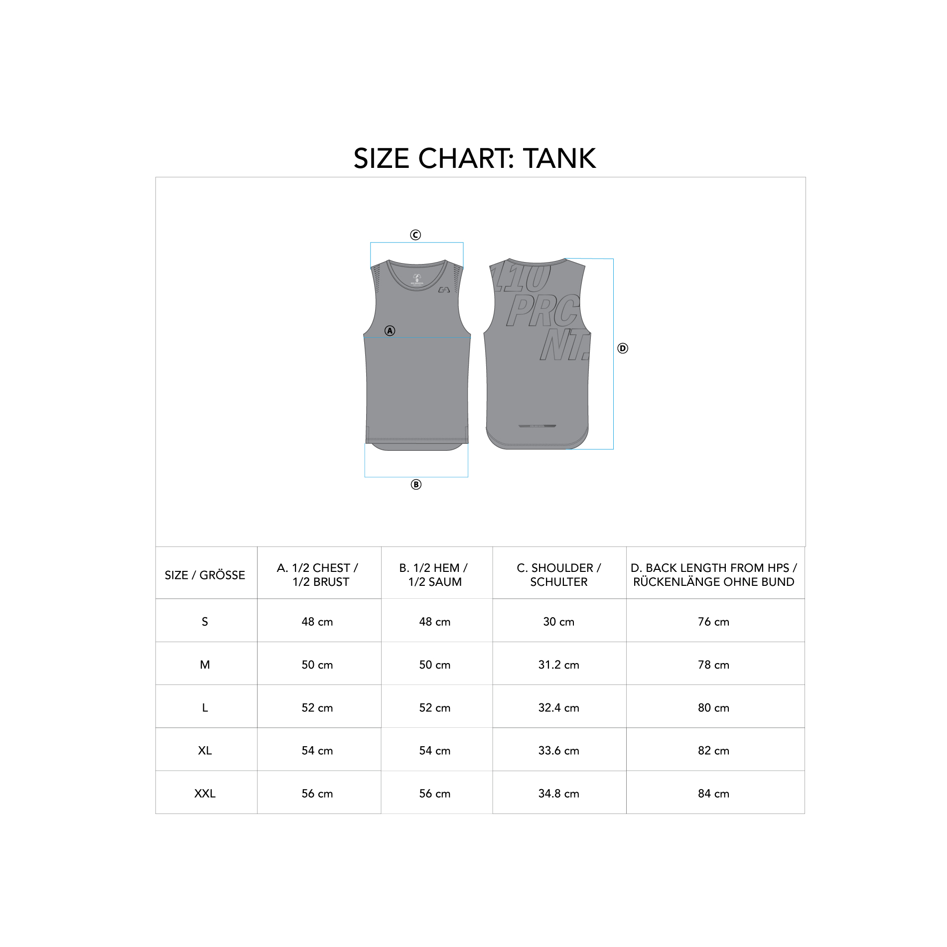 Fitness Tank Top Intensity for Men - size chart