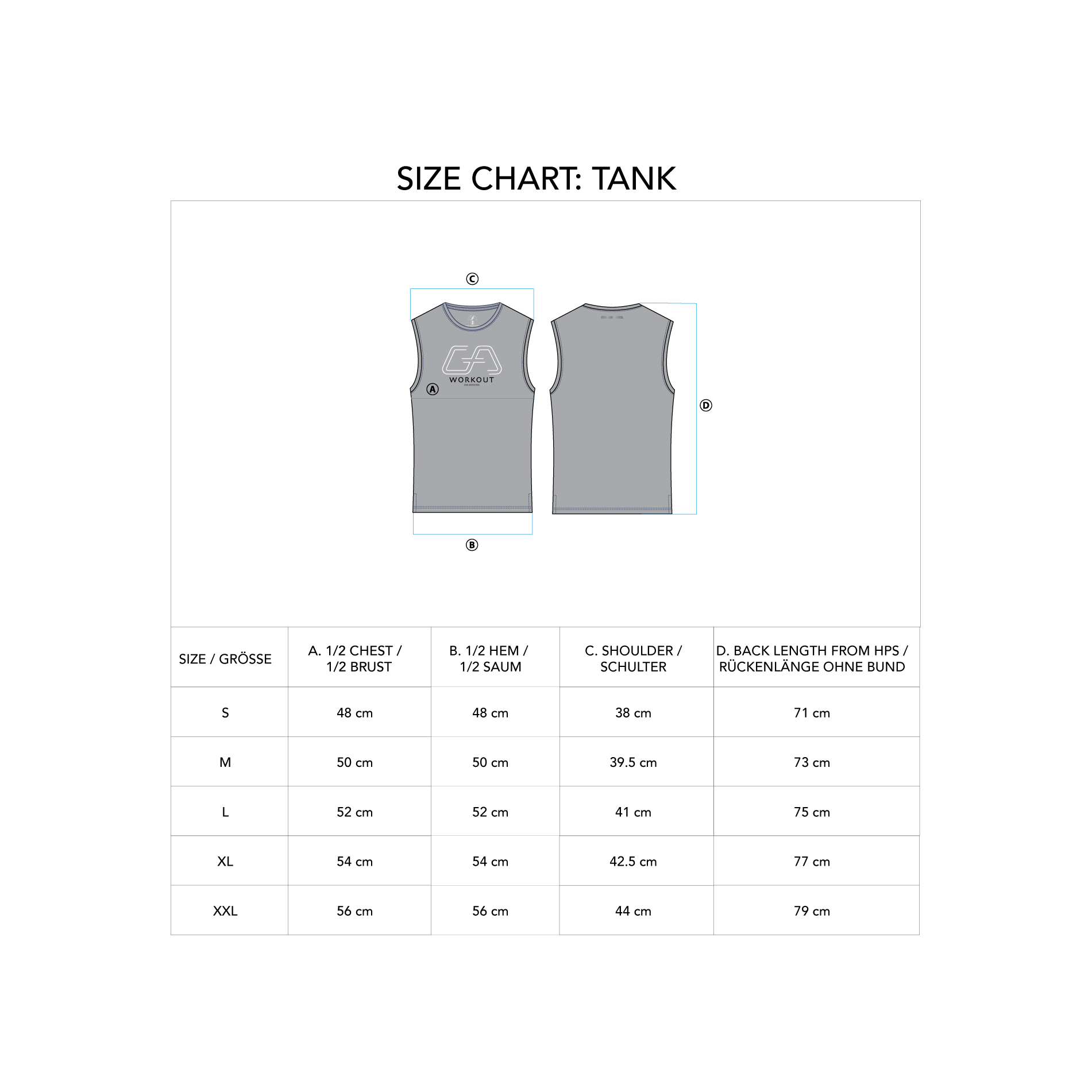 Workout Tank Top Intensity for Men - size chart