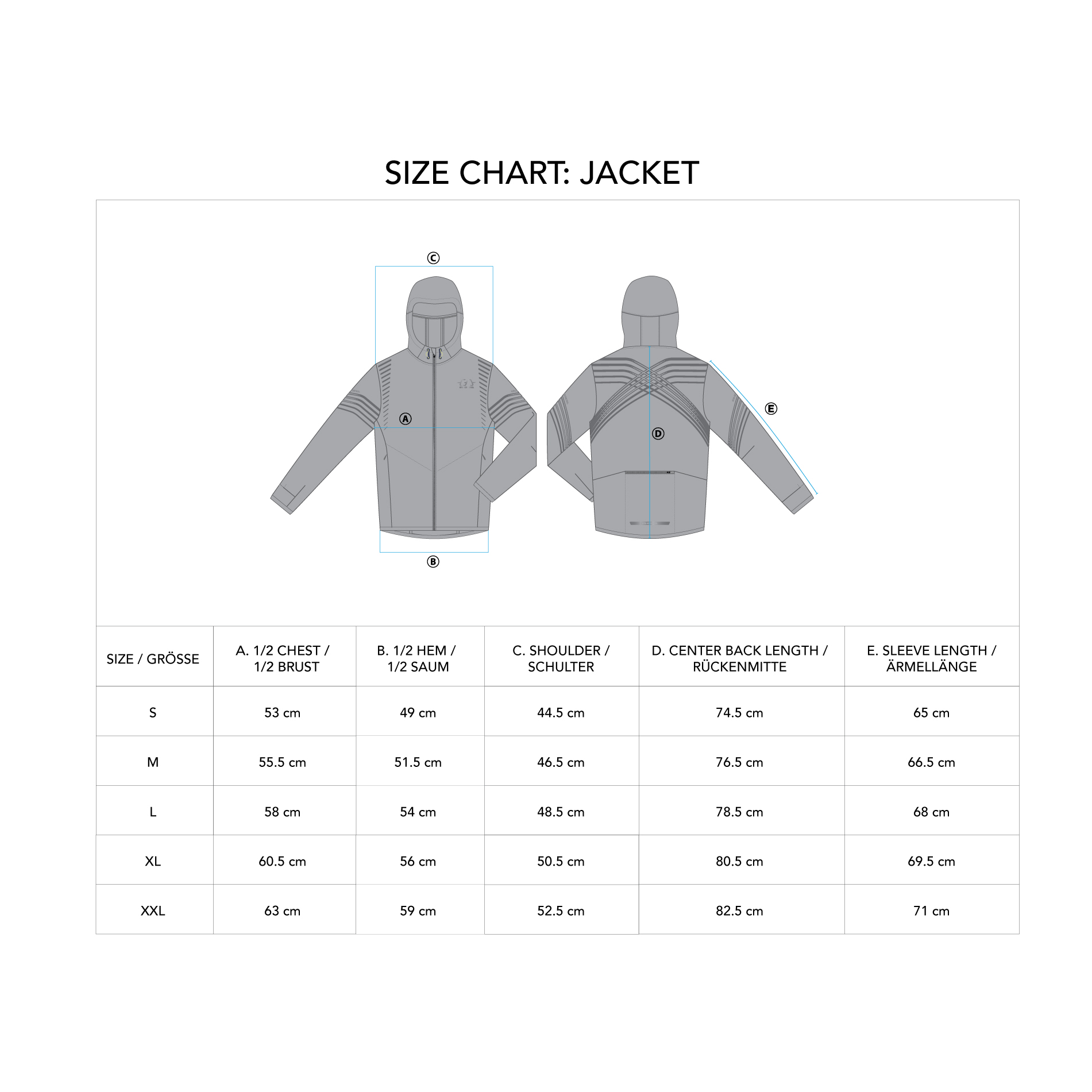 Packable Windbreaker Performance jacket with hood for Men - size chart