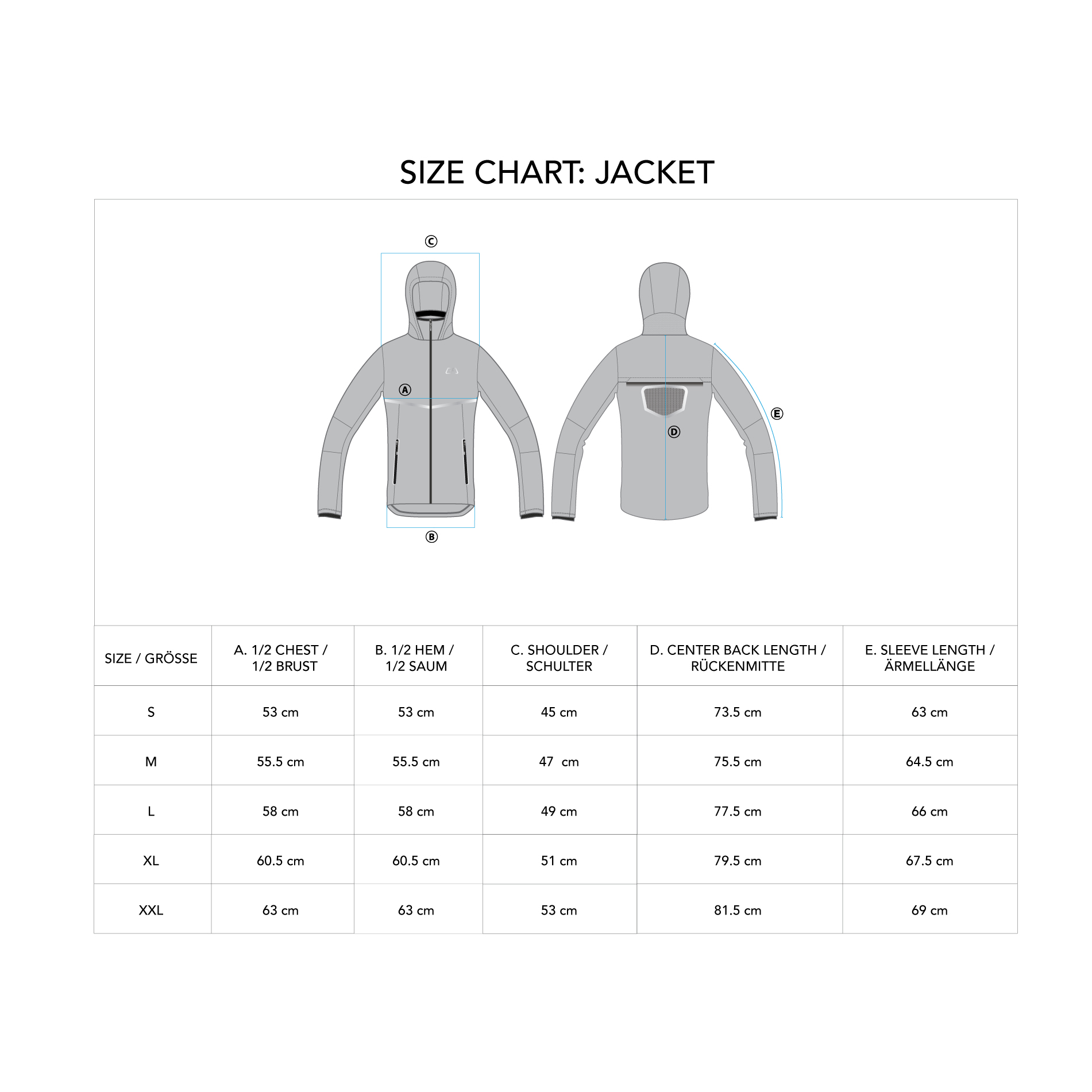 Windbreaker Performance jacket with hood for Men - size chart