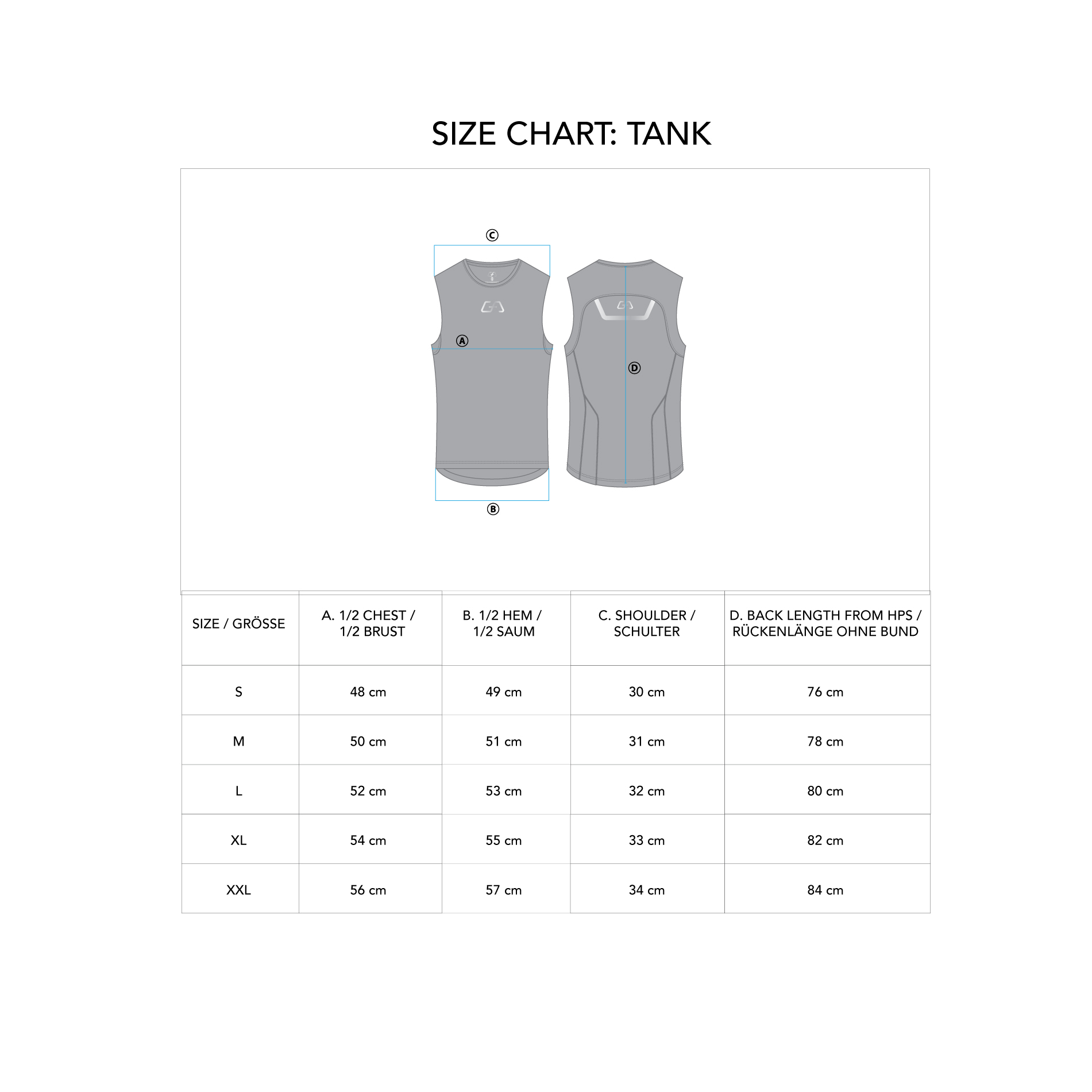 Workout Intensity Tank Top for Men - size chart