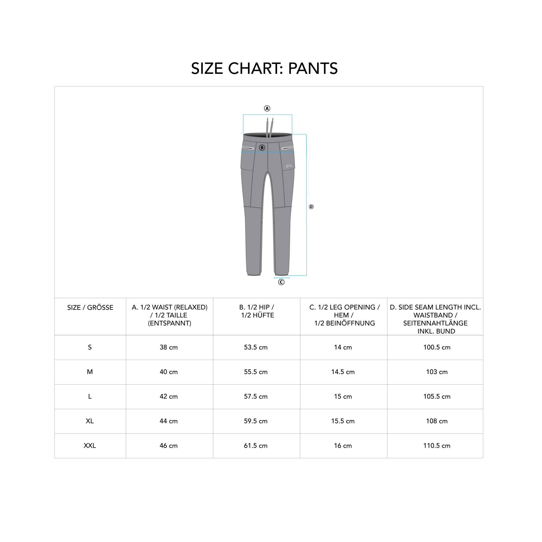 Workout Performance Joggers for Men - size chart