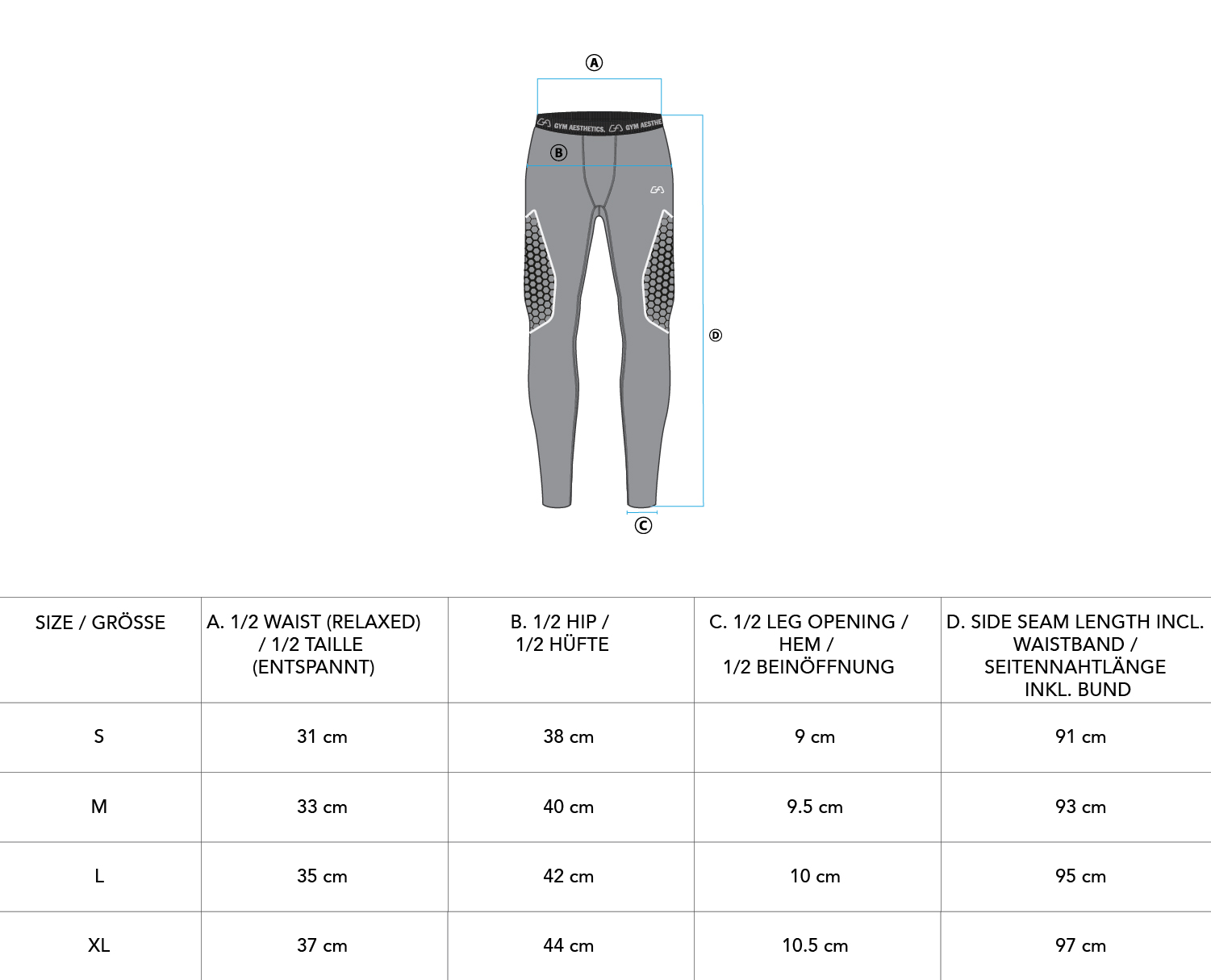 HiTense Compression Mens Leggings - size chart | Gym Aesthetics