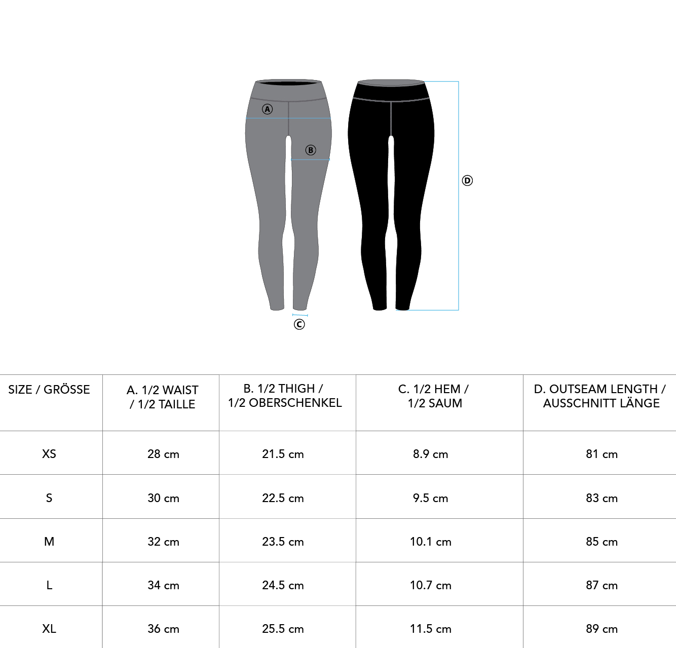 Activewear Quantum Mirac Leggings Color Reversible for Women - size chart | Gym Aesthetics